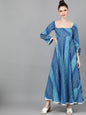 Women's  Blue Bandhani Printed Fit and Flare Dress