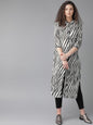 Women's  White & Black Printed Straight Kurta