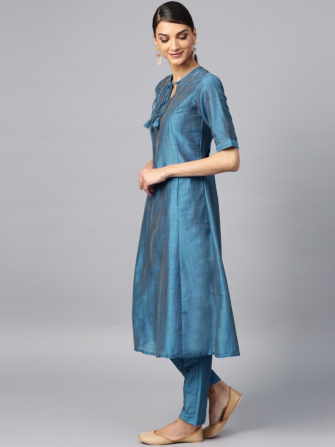Women's  Blue Solid Kurta with Trousers