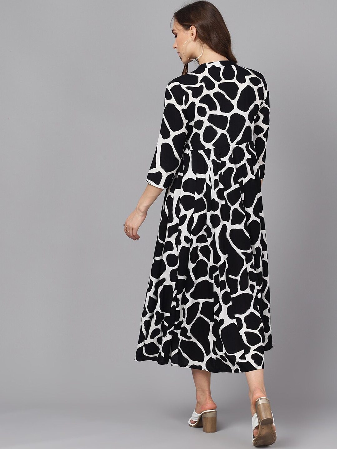 Women's  Black Printed A-Line Dress