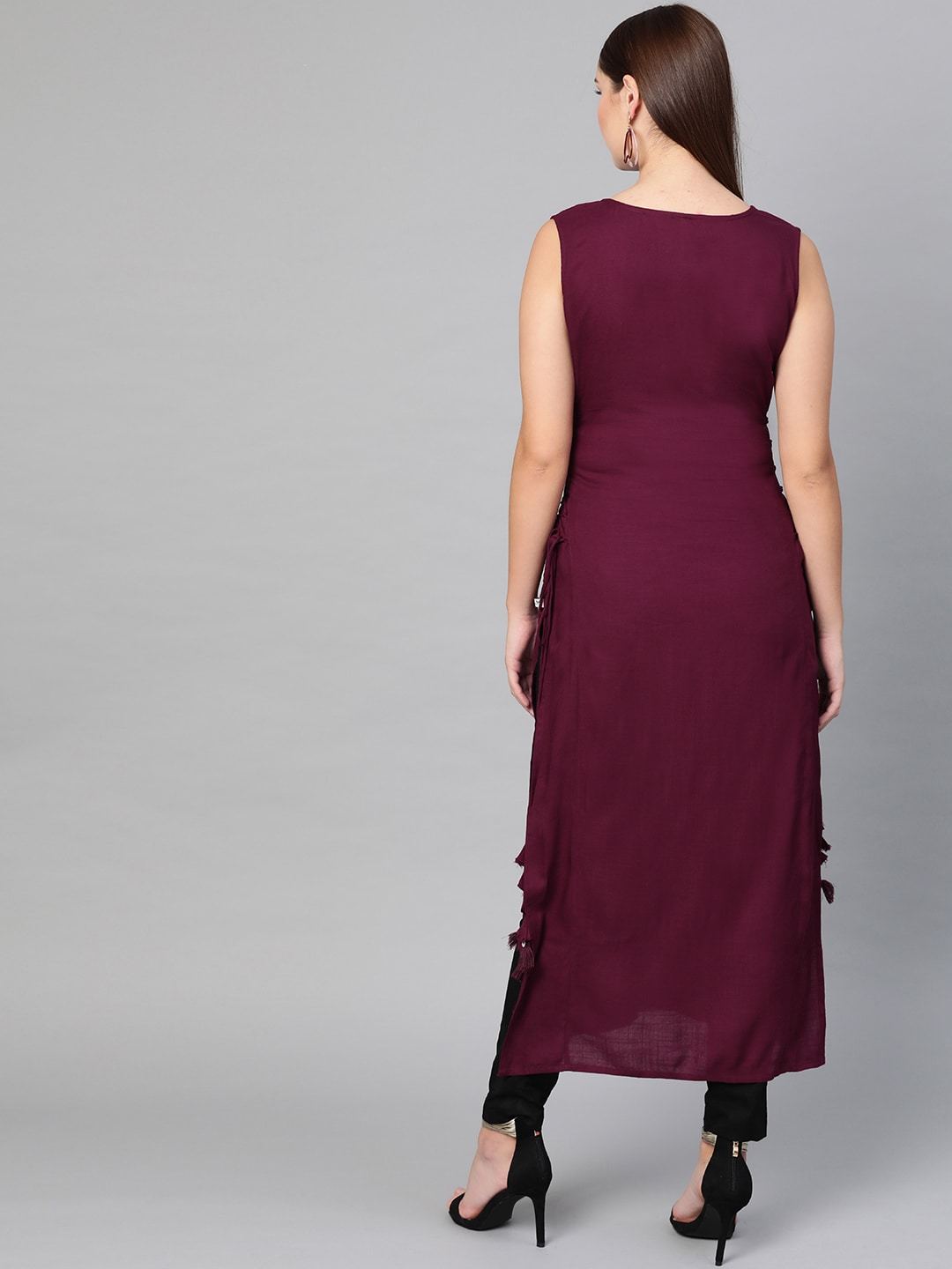 Women's  Burgundy Solid Straight Kurta