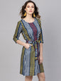 Women's  Blue & Yellow Striped A-Line Dress