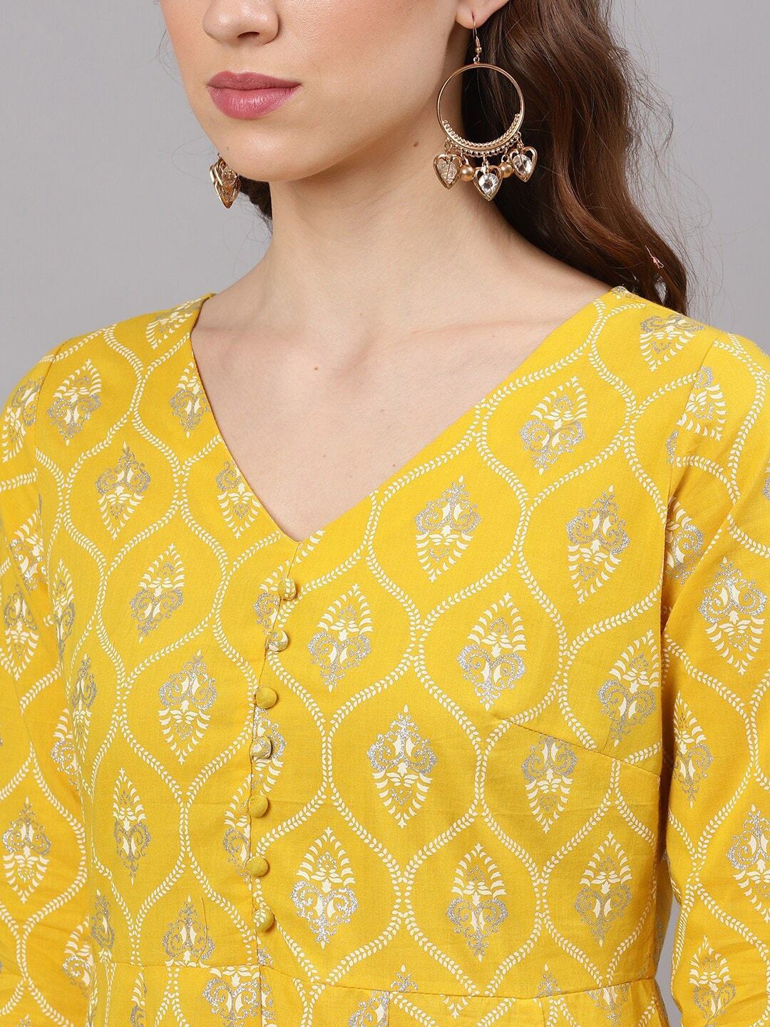 Women's  Yellow Self Design Kurta with Trousers