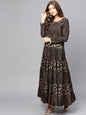 Women's  Black & Golden Printed Tiered Anarkali Kurta