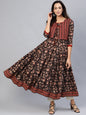 Women's  Coffee Brown & Maroon Printed Anarkali Kurta with Ethnic Jacket
