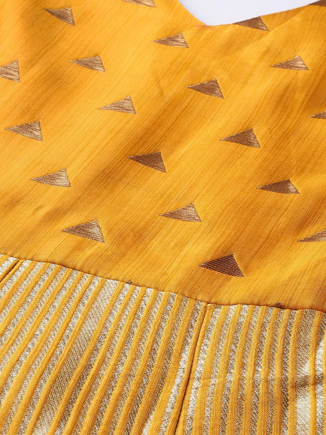 Women's  Mustard Yellow & Golden Jacquard Patterned Brocade Maxi Dress
