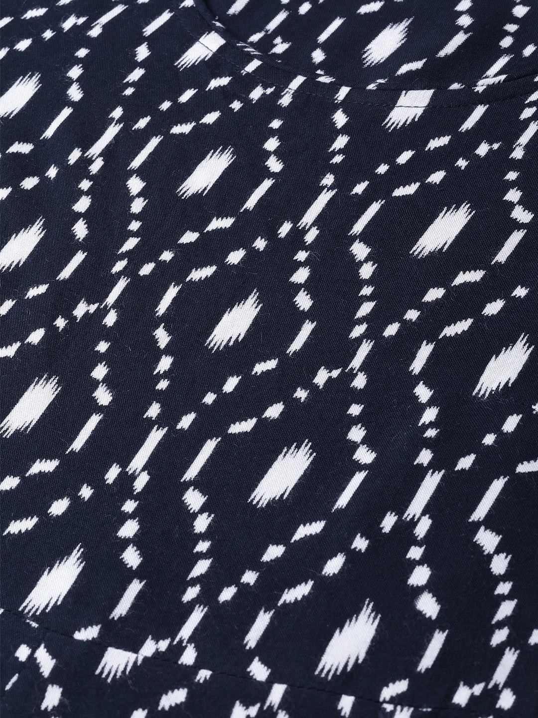 Women's  Navy Blue & White Printed Maxi Dress