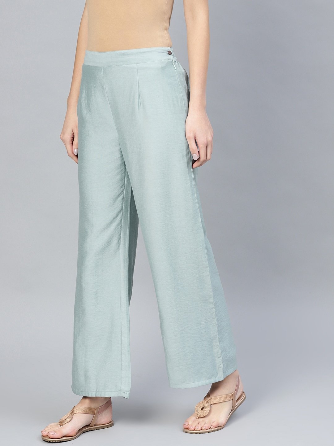 Women's  Blue Solid Straight Palazzos