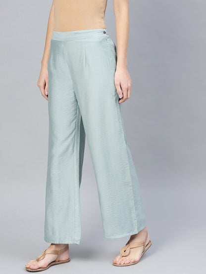 Women's  Blue Solid Straight Palazzos