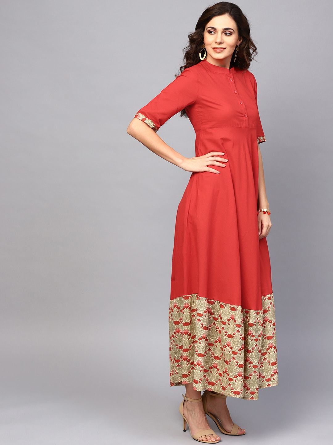 Women's  Red Solid Maxi Dress