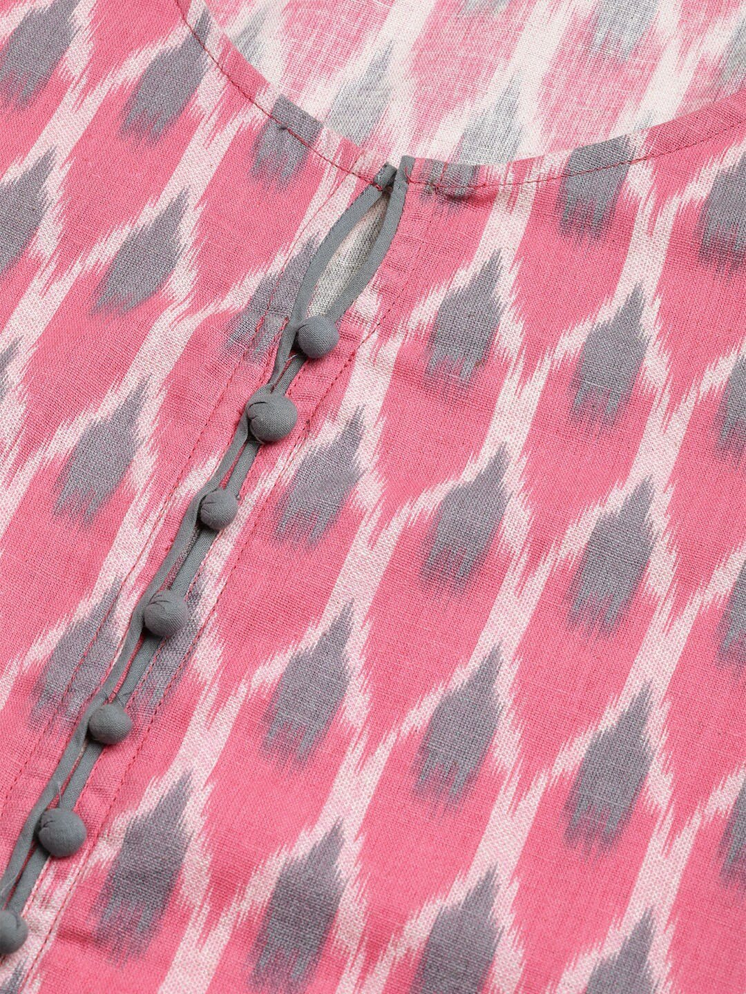 Women's  Pink & Grey Printed Straight Kurta