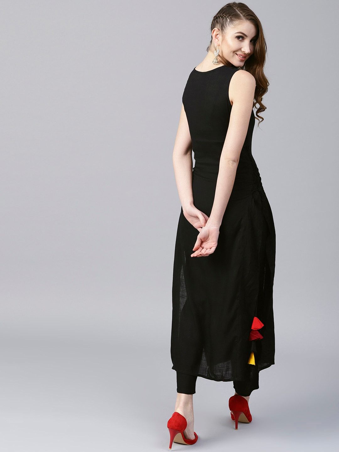 Women's  Black Solid Straight Kurta