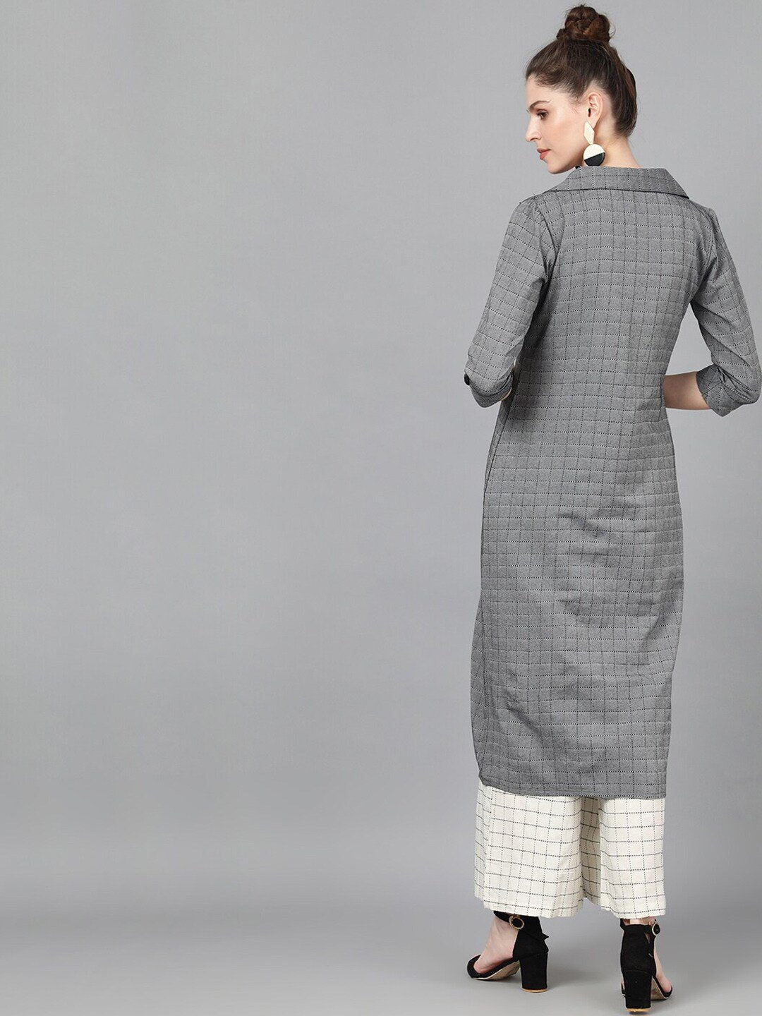 Women's  Grey & Black Checked Tailored Jacket