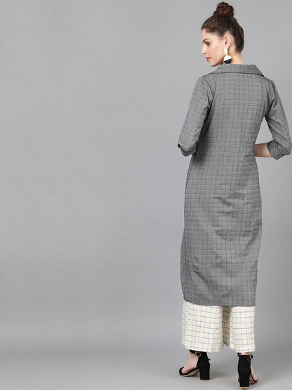 Women's  Grey & Black Checked Tailored Jacket