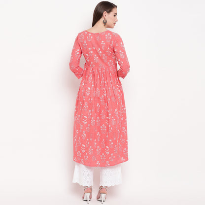 Women's Pink Printed Anarkali Kurta By Vbuyz- (