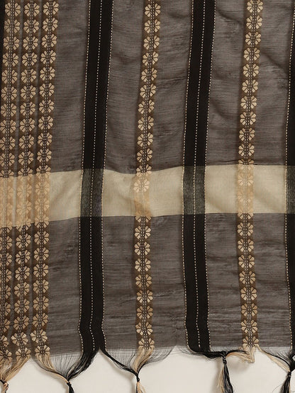Women's Black Chanderi Woven Dupatta3