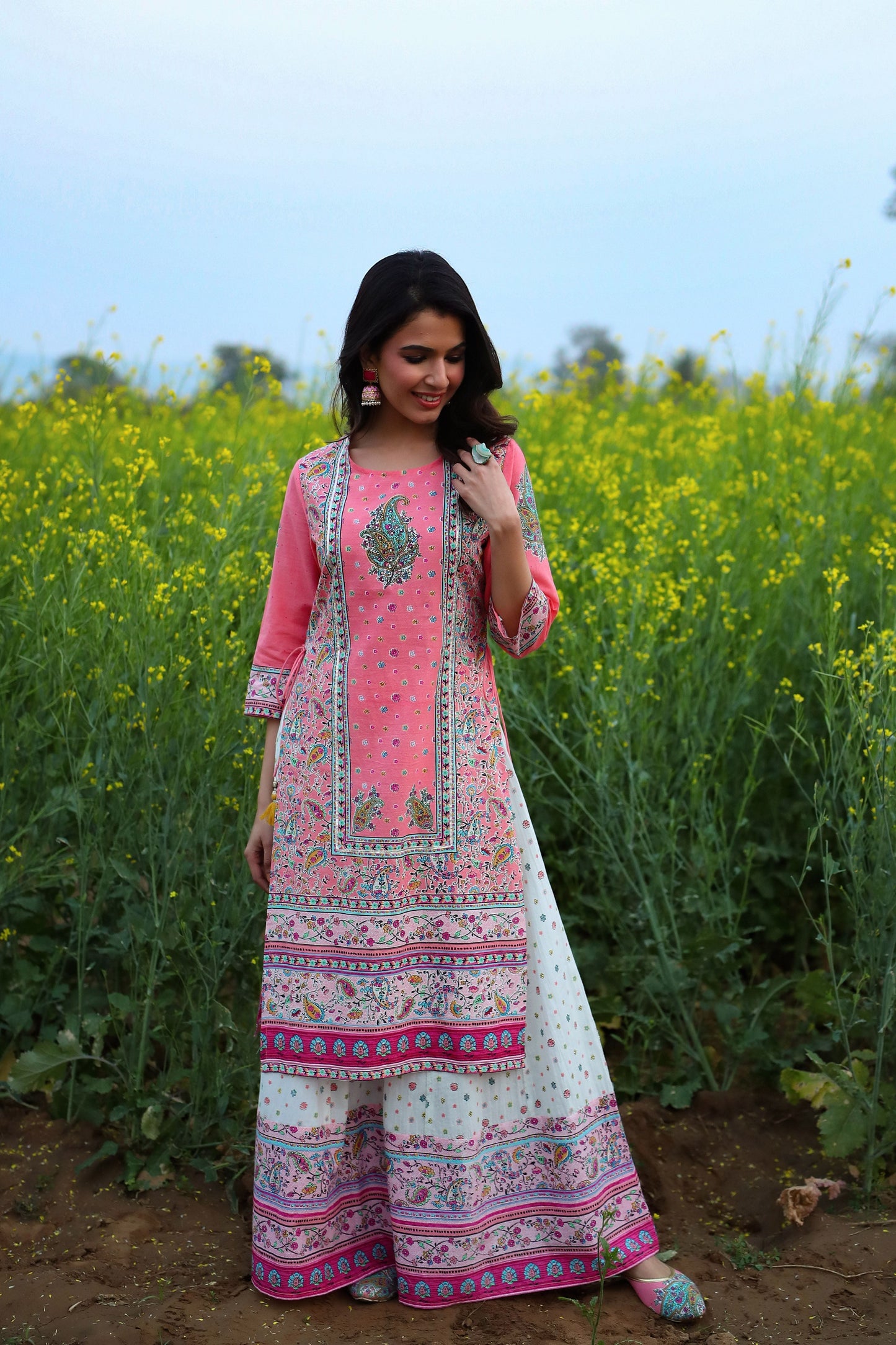 Women's Cambric Printed Straight Kurta Palazzo Dupatta Set