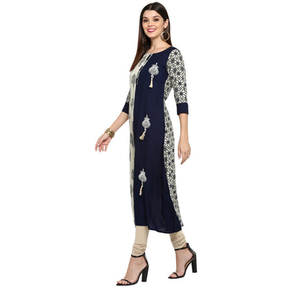 Women's Blue & White Rayon Straight Kurta By Vbuyz- (