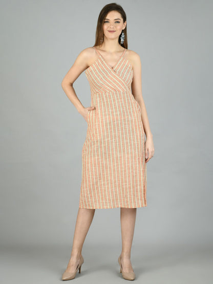 Women's Multi Cotton Solid Sleeveless V Neck Casual Dress