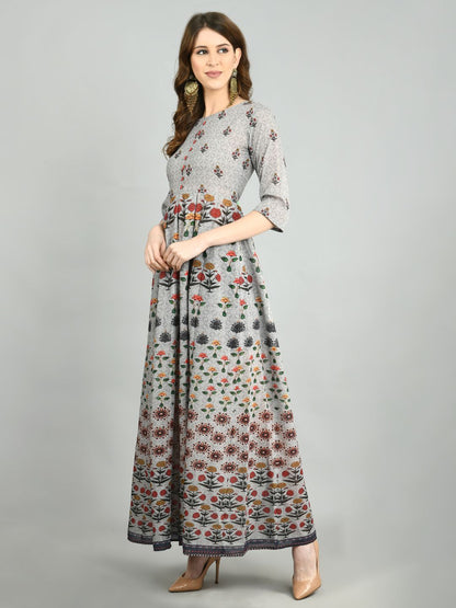 Women Grey Printed Cotton  Dress by Myshka (