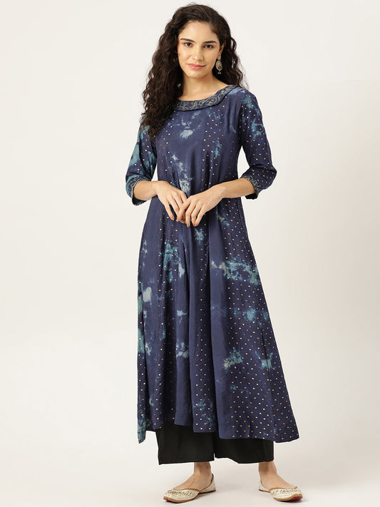 Women's Flared A-Line Dress (Blue)