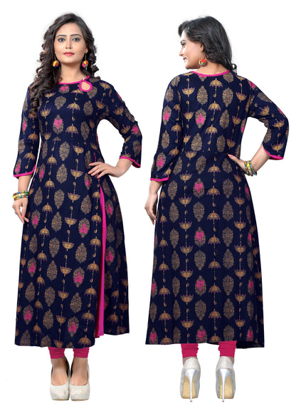 Women's Blue Color Rayon A-Line Kurta Only