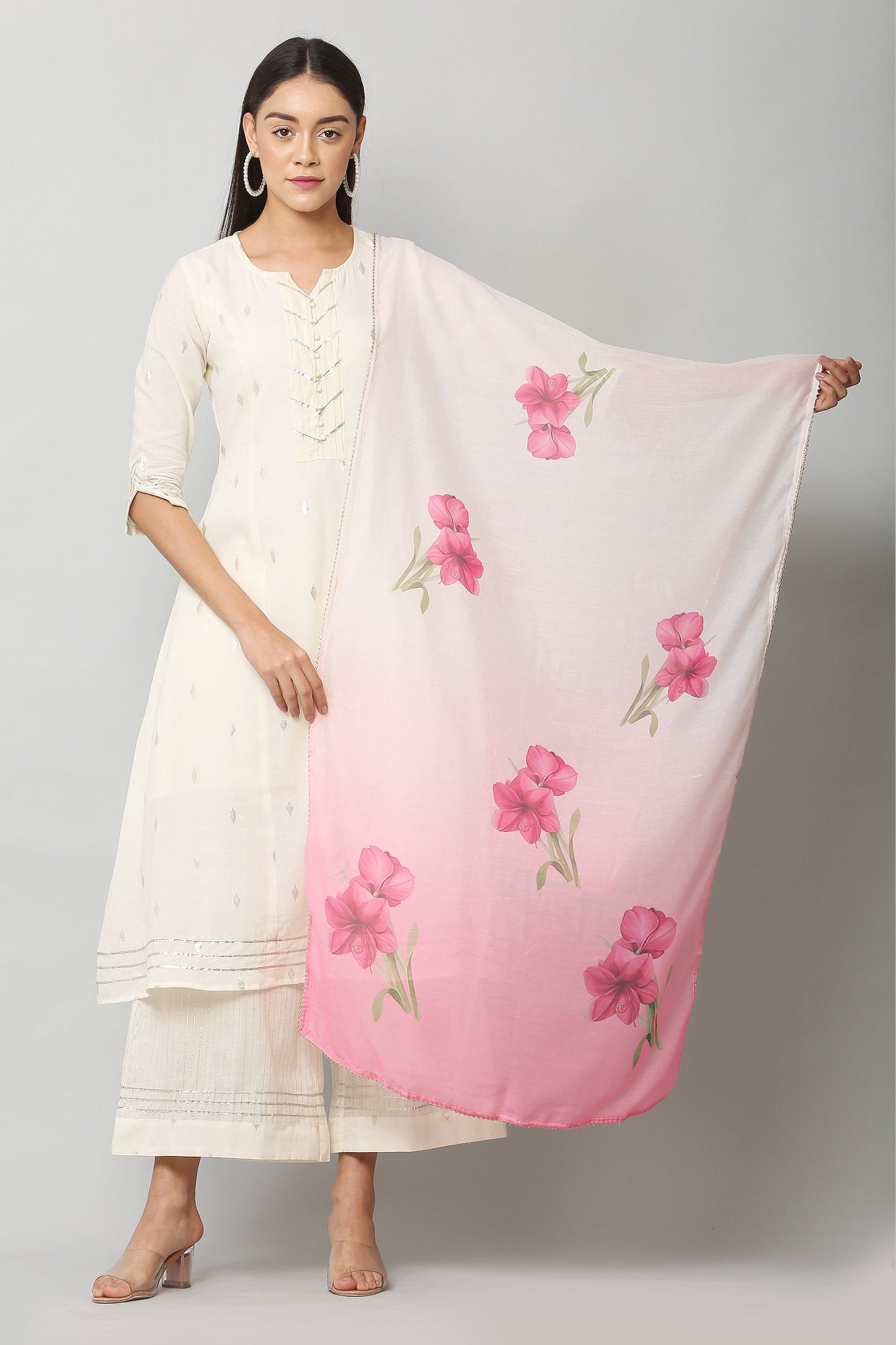 Women's Orange Color Art Muslin  Digital Printed Dupatta