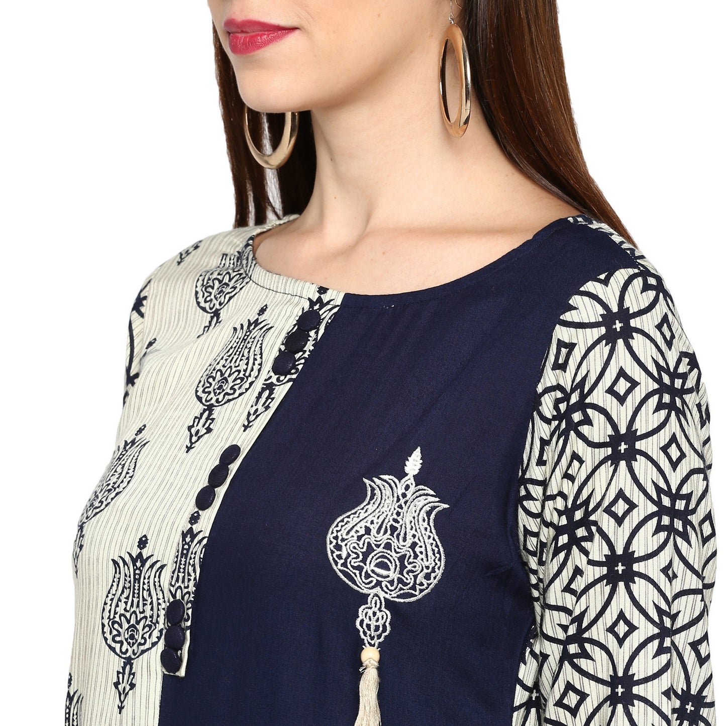Women's Blue & White Rayon Straight Kurta By Vbuyz- (