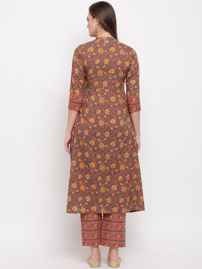 Women's Grey Cotton Kurta With Palazzo By Vbuyz (2