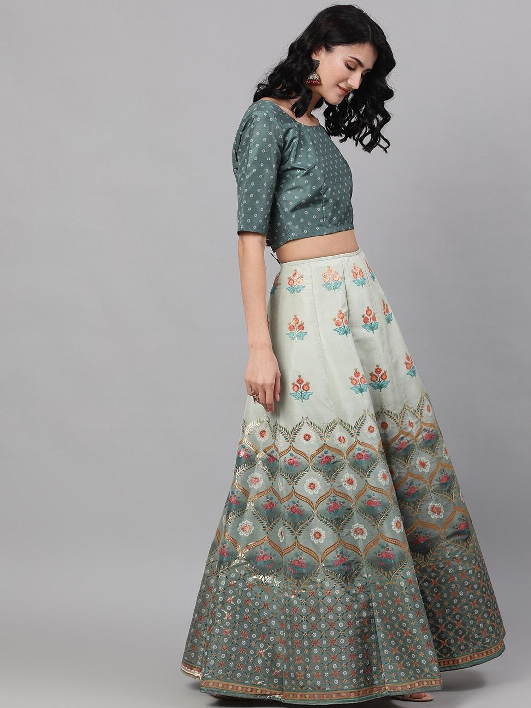 Women Green Lehenga Choli With Net Dupatta by AKS (3 P