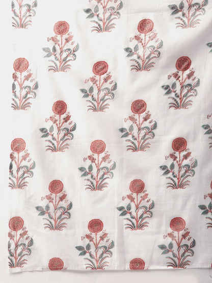 Women's  White & Pink Floral Foil Print Kurta with Palazzos & Dupatta