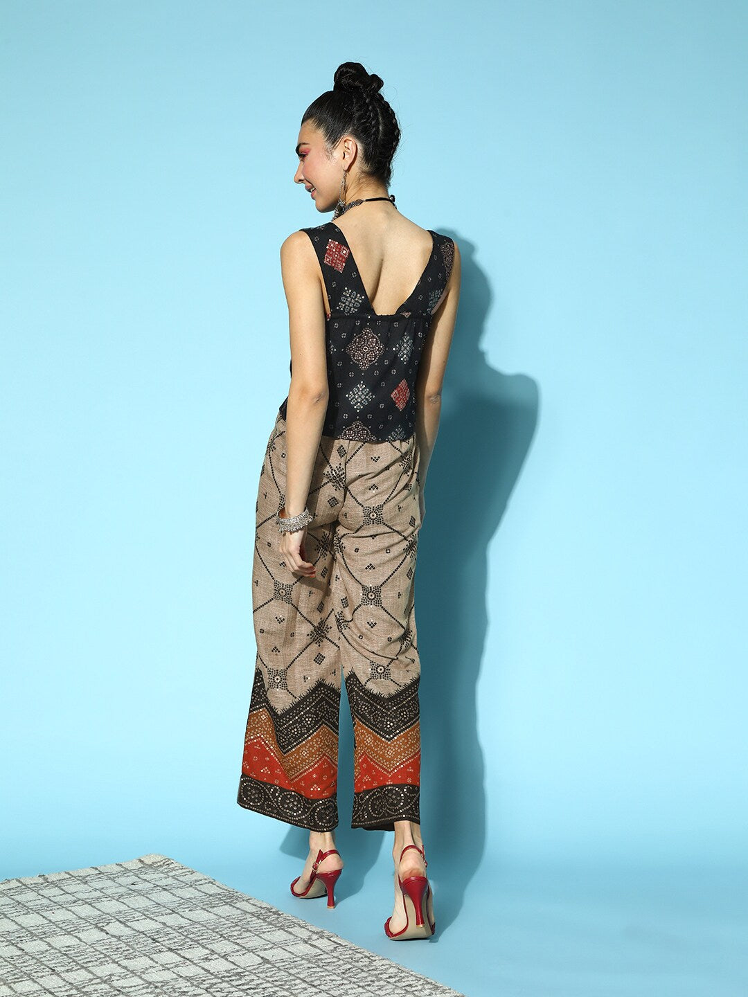Women's Black Gold Printed Co Ord Set