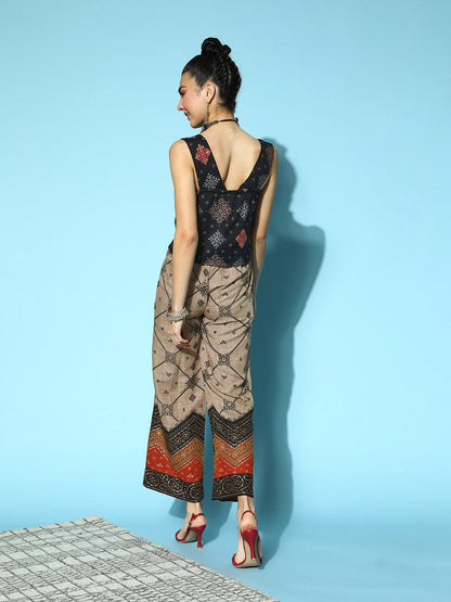 Women's Black Gold Printed Co Ord Set