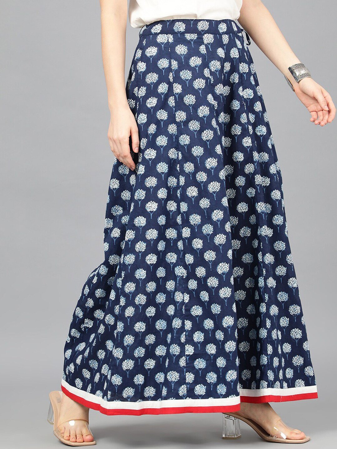 Women's  Blue & White Printed Flared Palazzos