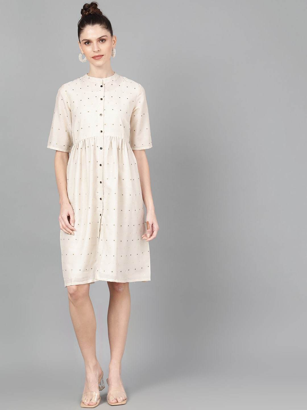 Women's  Off-White Self Design A-Line Dress