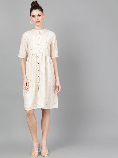 Women's  Off-White Self Design A-Line Dress