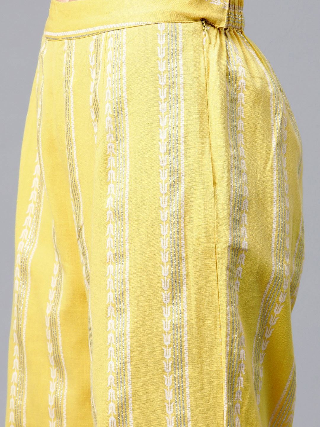 Women's  Yellow & Silver Khari Striped Straight Palazzos