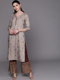 Women's  Grey & Maroon Printed Kurta with Palazzos