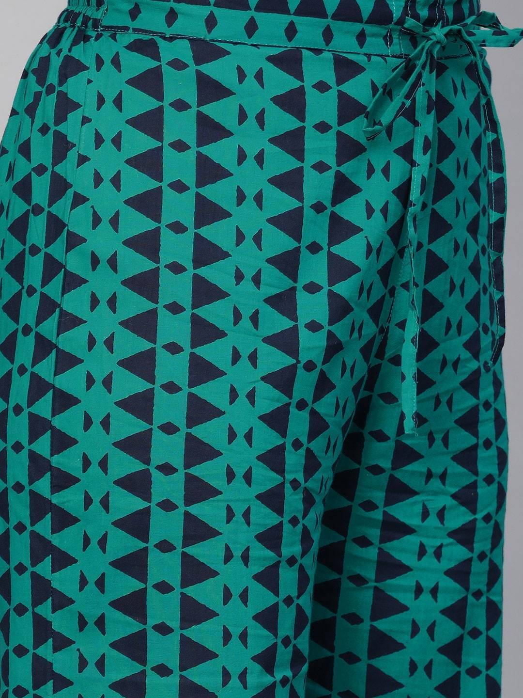 Women's  Navy Blue & Green Printed Kurta with Palazzos & Dupatta