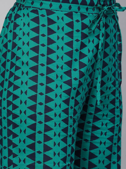 Women's  Navy Blue & Green Printed Kurta with Palazzos & Dupatta