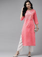 Women's Pink Bandhani Yoke Design Kurta Set