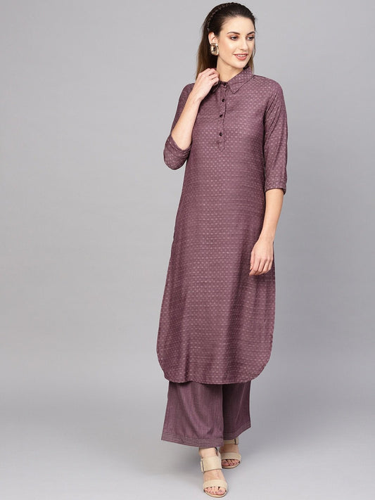 Women's  Burgundy Self Design Pathani Kurta
