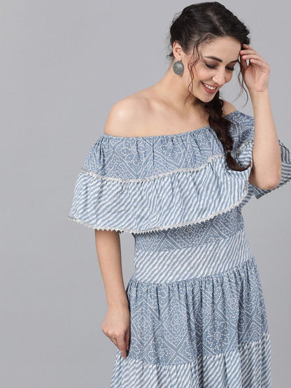 Women's  Blue Striped Maxi Dress