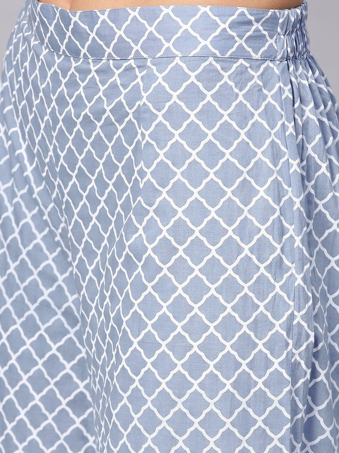 Women's  Blue & White Printed Kurta with Palazzos & Dupatta