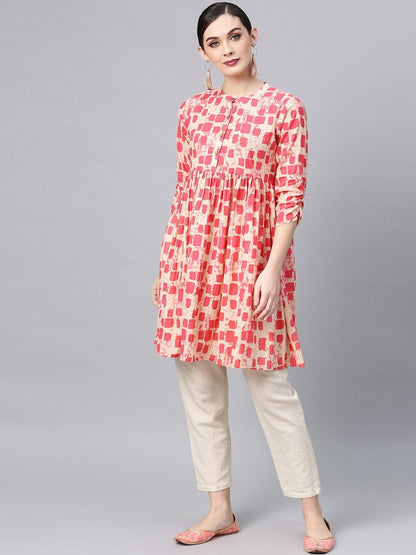 Women's Pink & Cream-Coloured Printed Tunic