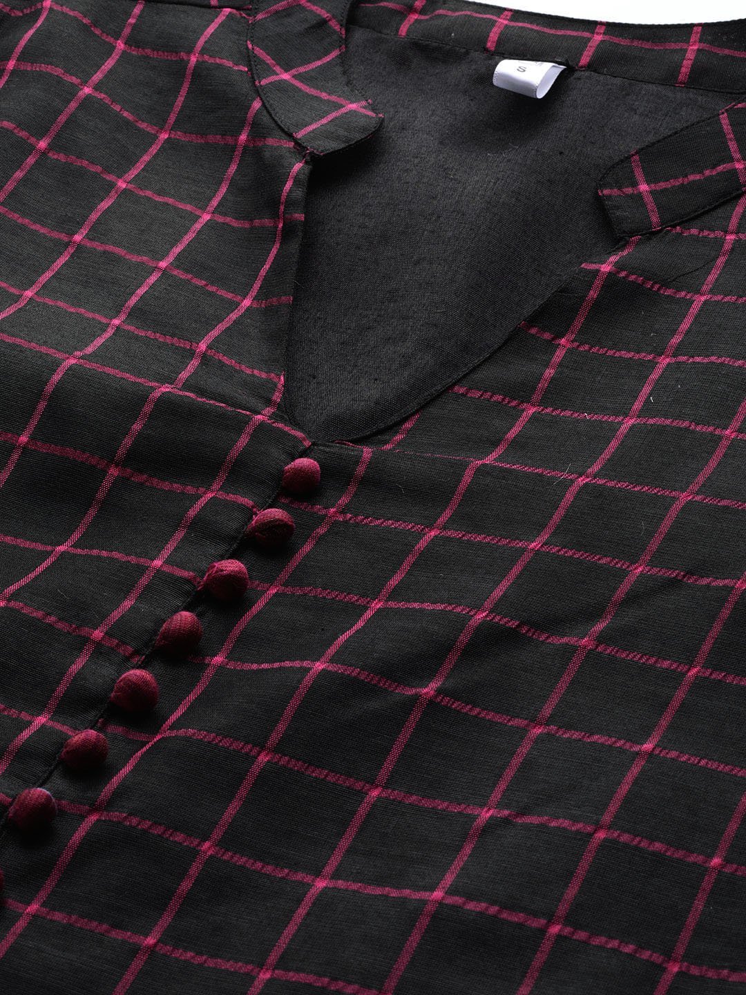 Women's  Black & Pink Checked Kurta with Palazzos