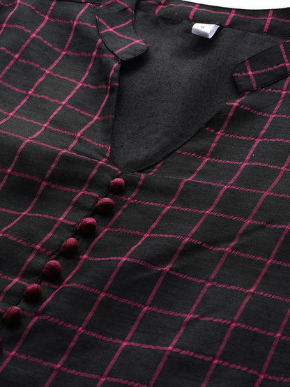 Women's  Black & Pink Checked Kurta with Palazzos