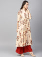 Women's  Cream-Coloured & Maroon Floral Print A-Line Kurta