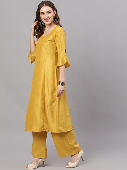 Women's  Mustard Yellow Embroidered Kurta with Palazzos