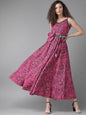 Women's  Pink & Black Animal Printed Maxi Dress